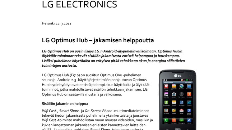 LG Optimus Hub – jakamisen helppoutta 