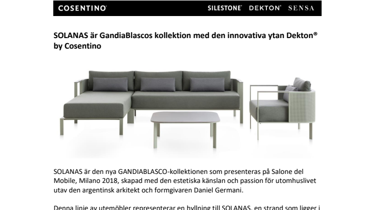 SOLANAS är GandiaBlascos kollektion med den innovativa ytan Dekton® by Cosentino