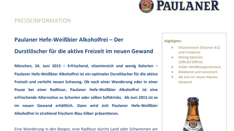 Paulaner Hefe-Weißbier Alkoholfrei – Der Durstlöscher für die aktive Freizeit im neuen Gewand