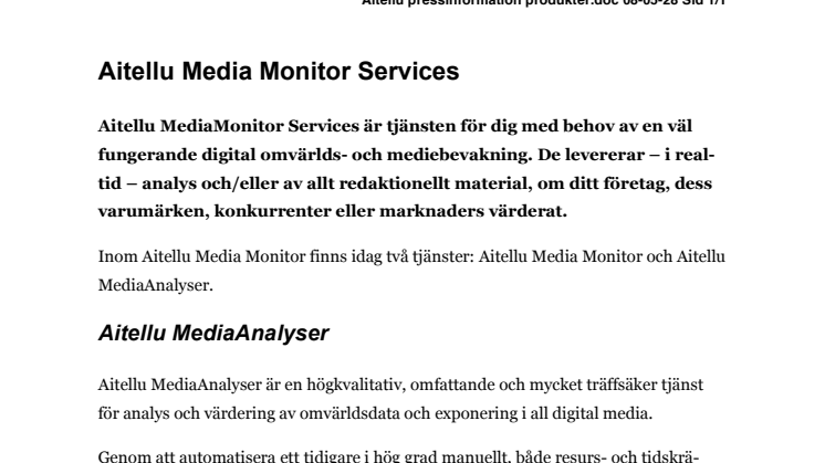 Aitellu MediaMonitor services affärsområde pdf