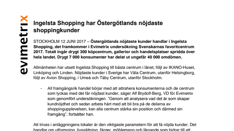 Ingelsta Shopping har Östergötlands nöjdaste shoppingkunder