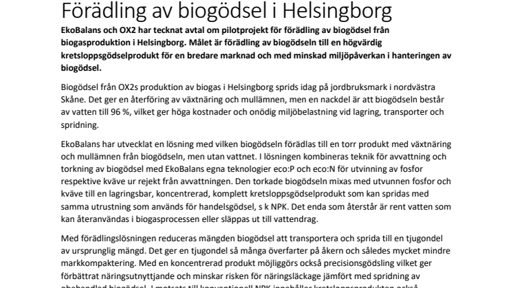 Förädling av biogödsel i Helsingborg