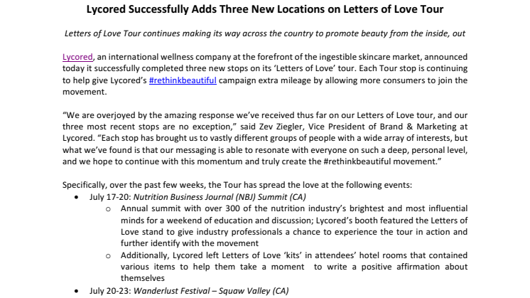 Lycored Successfully Adds Three New Locations on Letters of Love Tour
