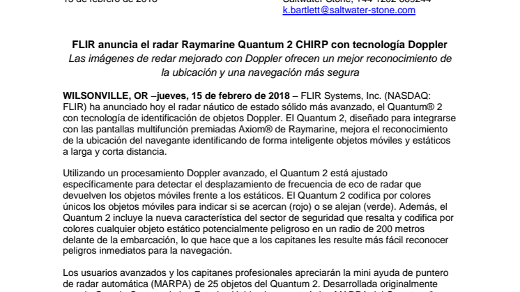 Raymarine: FLIR anuncia el radar Raymarine Quantum 2 CHIRP con tecnología Doppler 