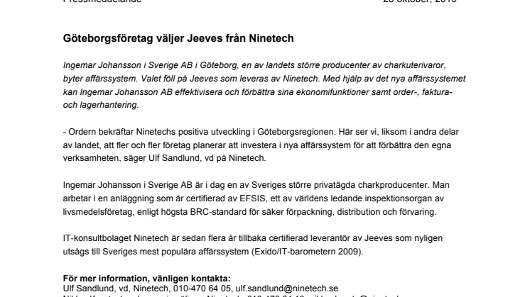 Göteborgsföretag väljer Jeeves från Ninetech