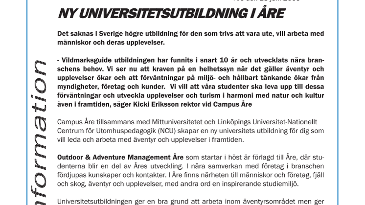 Ny universitetsutbildning till Åre 