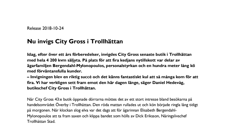 Nu invigs City Gross i Trollhättan