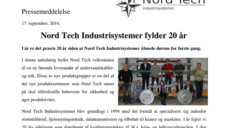Nord Tech Industrisystemer fylder 20 år