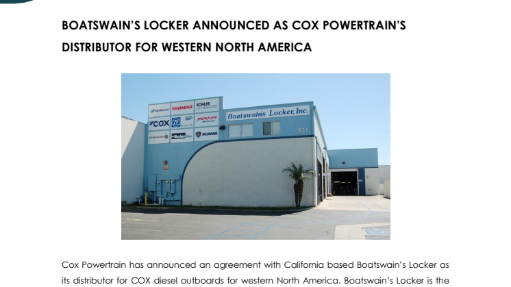 Cox Powertrain: Boatswain's Locker Announced as Cox Powertrain's Distributor for Western North America