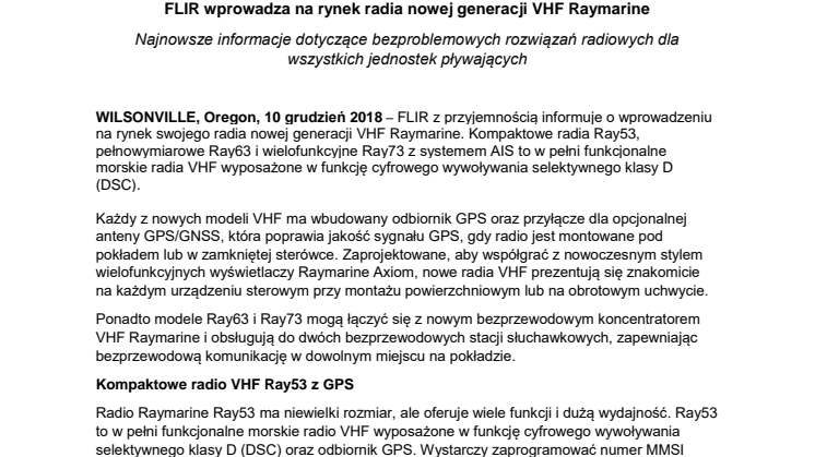 FLIR wprowadza na rynek radia nowej generacji VHF Raymarine