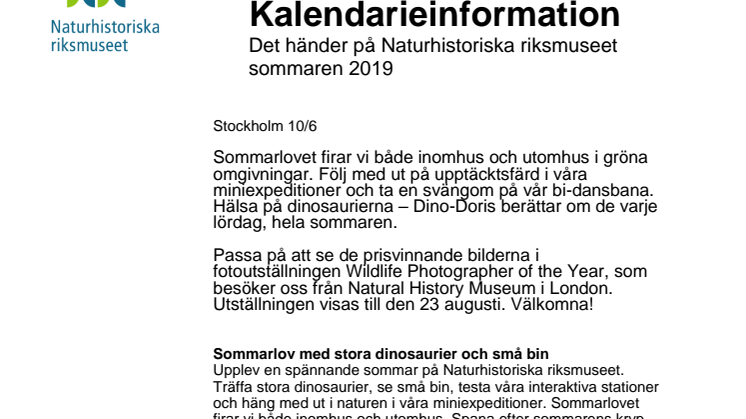 Stora dinosaurier och små bin. Det händer på Naturhistoriska riksmuseet i sommar!