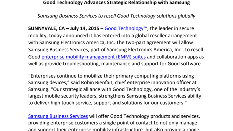 ​Good Technology och Samsung stärker sitt samarbete