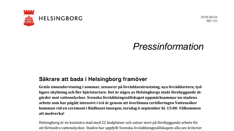 Pressinbjudan: ​Säkrare att bada i Helsingborg framöver