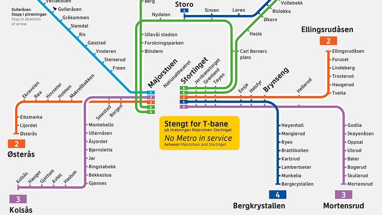 T-banen stengt mellom Majorstuen og Stortinget