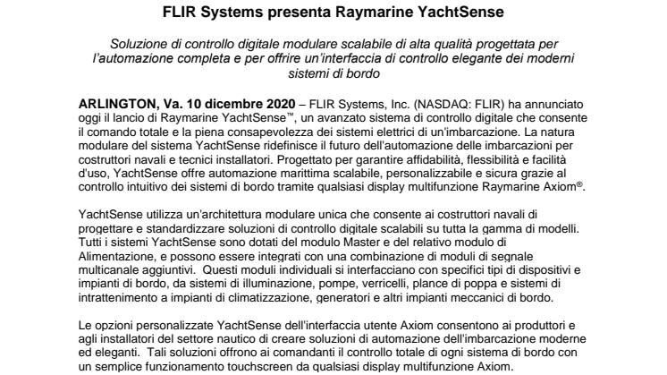 FLIR Systems presenta Raymarine YachtSense