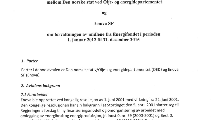 Avtale mellom Enova og Olje- og energidepartementet (2012)