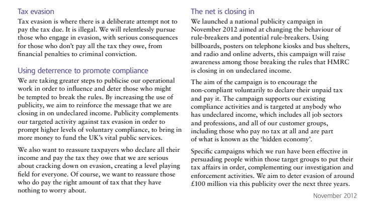 HMRC Briefing - New campaign against tax evasion