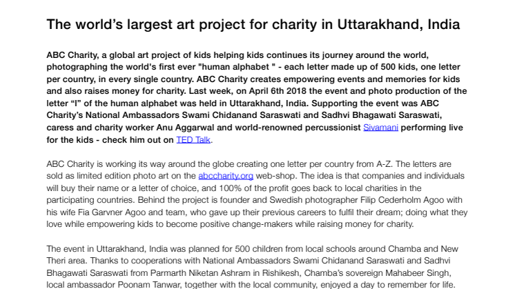 ABC Charity Letter I India Press Release