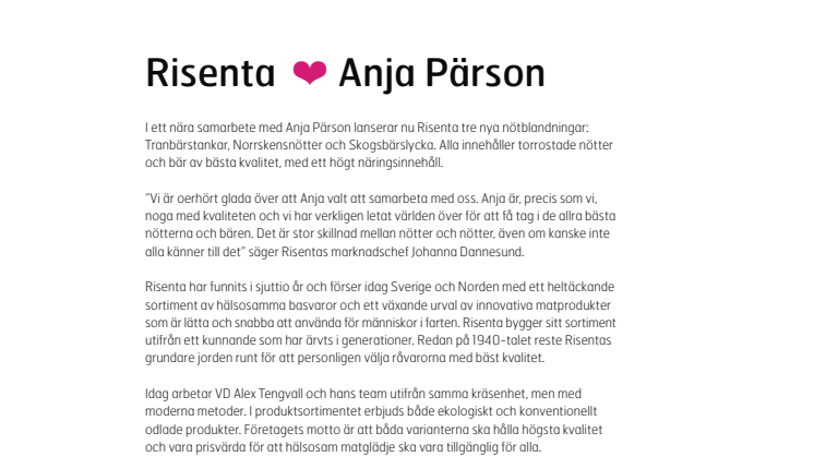 Anja Pärson i samarbete med Risenta