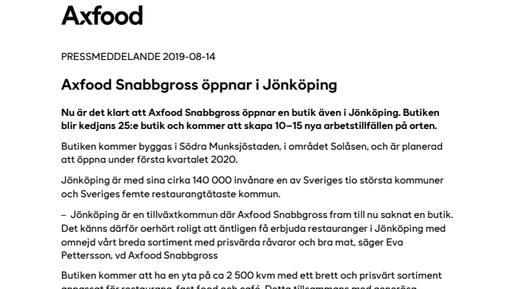 Axfood Snabbgross öppnar i Jönköping