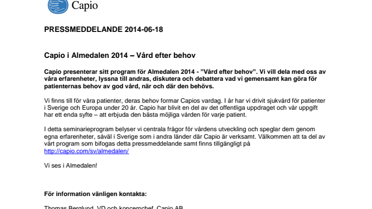 Capio i Almedalen 2014 – Vård efter behov