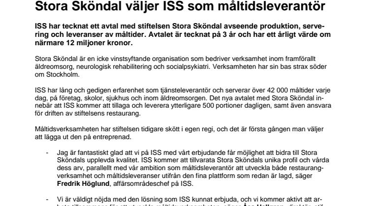 Stora Sköndal väljer ISS som måltidsleverantör