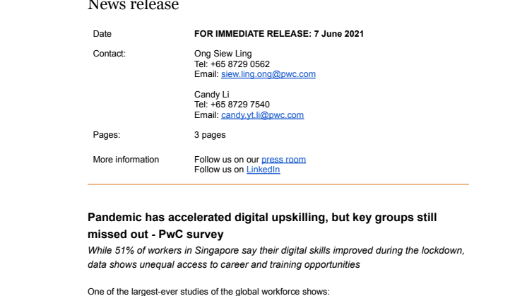 Pandemic has accelerated digital upskilling, but key groups still missed out - PwC survey