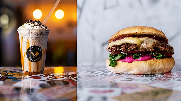 Bild på milkshake och burgare från Bastard Burgers pressarkiv