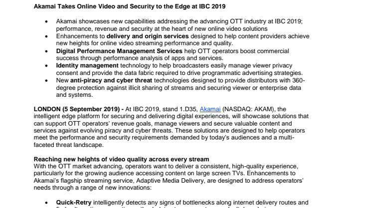Akamai Takes Online Video and Security to the Edge at IBC 2019