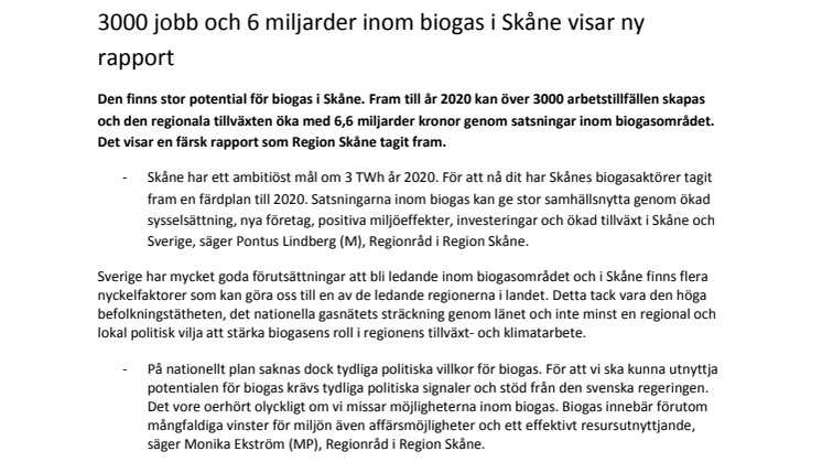 3000 jobb och 6 miljarder inom biogas i Skåne visar ny rapport