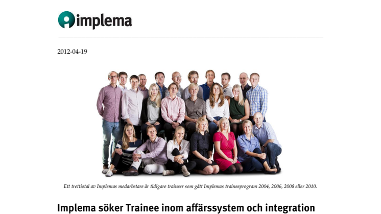Implema söker Trainee inom affärssystem och integration med placering i Linköping