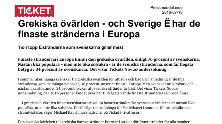 Grekiska övärlden - och Sverige – har de finaste stränderna i Europa
