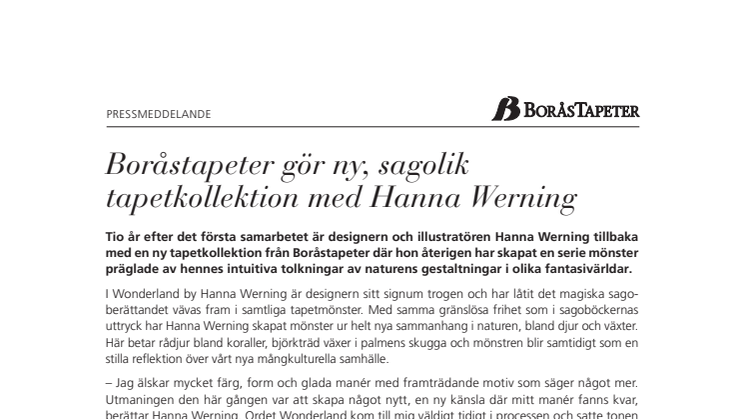 Boråstapeter gör ny, sagolik tapetkollektion med Hanna Werning