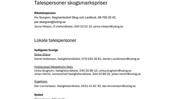 Talespersoner Skogsmarkspriser - halvår 2020