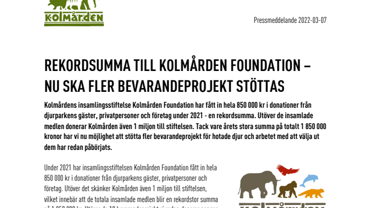Rekordsumma till Kolmården Foundation - nu ska fler bevarandeprojekt stöttas.pdf
