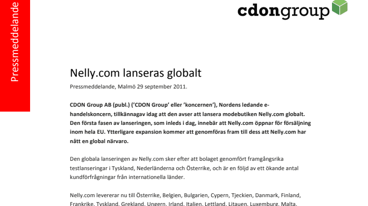 Nelly.com lanseras globalt