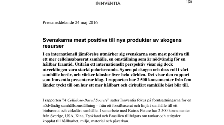 Svenskarna mest positiva till nya produkter av skogens resurser