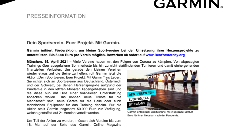 PM Garmin Aktion Vereinsförderung