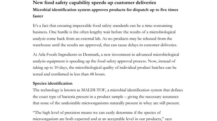 ​New food safety capability speeds up customer deliveries