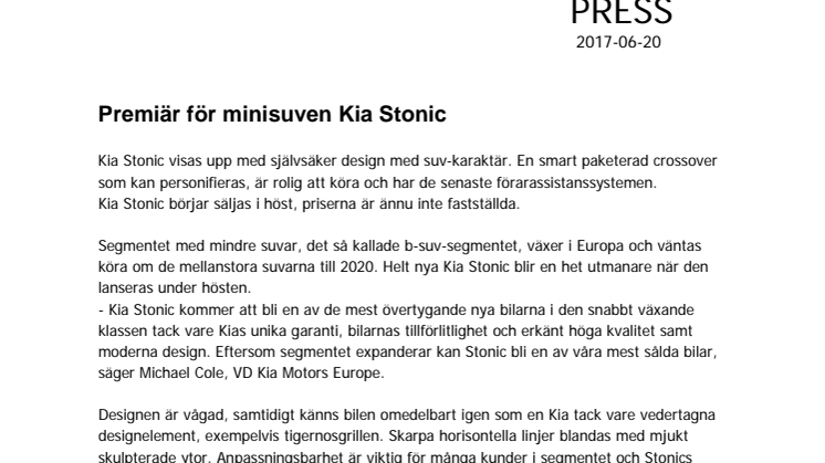 Premiär för minisuven Kia Stonic