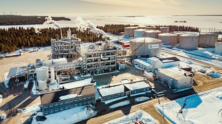 SunPines anläggning i Piteå - med den nya fabriken ökar produktionskapaciteten av hållbar talldiesel med cirka 50 procent.