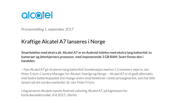 Kraftige Alcatel A7 lanseres i Norge