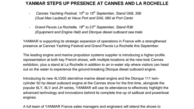 YANMAR Steps Up Presence at Cannes and La Rochelle