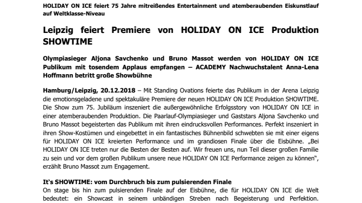 Leipzig feiert Premiere von HOLIDAY ON ICE Produktion SHOWTIME