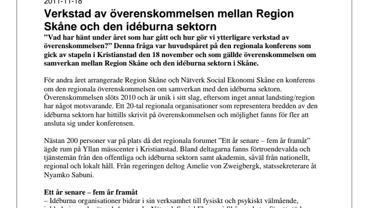 Verkstad av överenskommelsen mellan Region Skåne och den idéburna sektorn