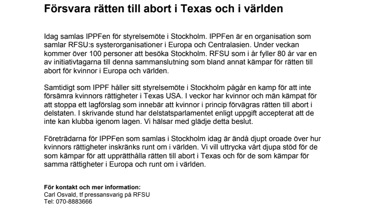 Försvara rätten till abort i Texas och i världen