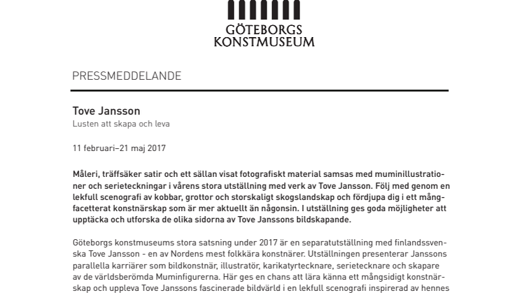 Pressvisning inför öppning av Tove Jansson – Lusten att skapa och leva på Göteborgs konstmuseum