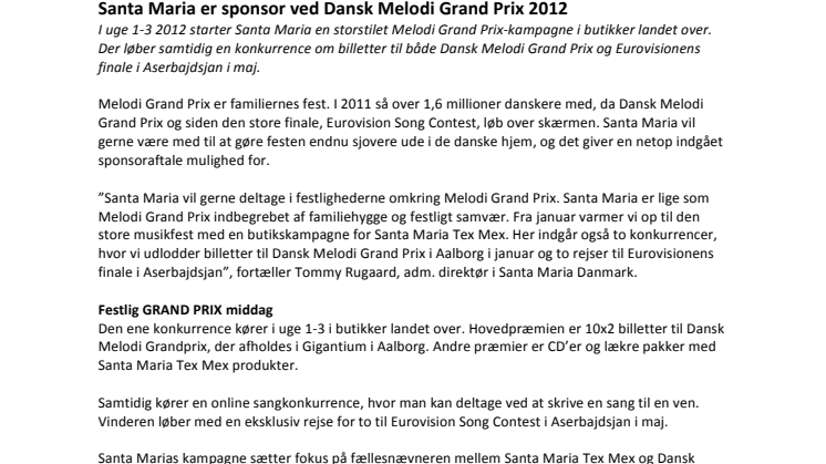 Santa Maria er sponsor ved Dansk Melodi Grand Prix 2012