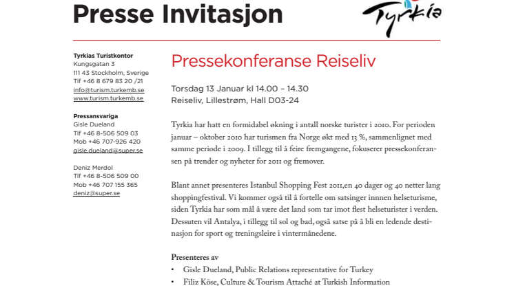 Pressekonferanse Tyrkias Turistkontor på Reiseliv 2011