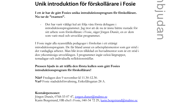 Unik introduktion för förskollärare i Fosie